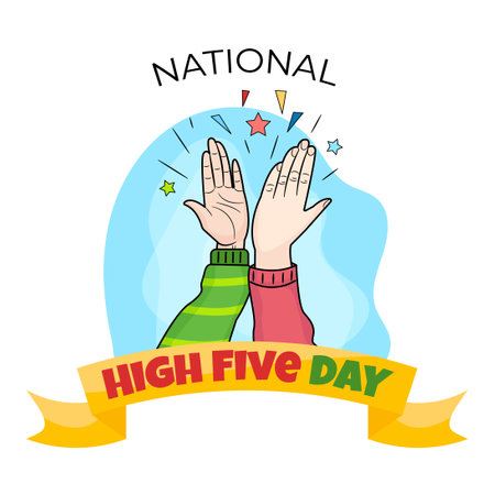 National High Five Day Illustration. Suitable For National High Five Day Celebration, Poster, Social Media Or Background. Illustration Vector With Doodle Styleのイラスト素材