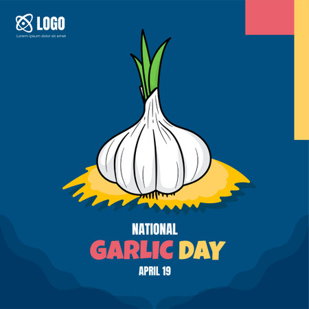 National Garlic Day Illustration. Suitable For National Garlic Day Celebration, Poster, Social Media Or Background. Illustration Vector With Doodle Styleのイラスト素材