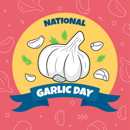 National Garlic Day Illustration. Suitable For National Garlic Day Celebration, Poster, Social Media Or Background. Illustration Vector With Doodle Styleのイラスト素材