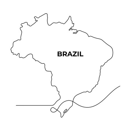 Continuous line simple map of brazil. Isolated on white Backgroundのイラスト素材