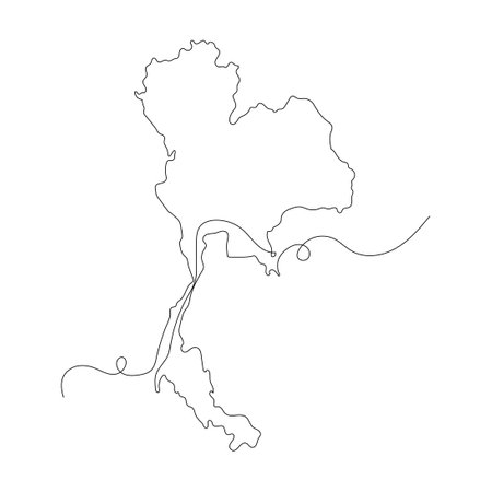 Continuous line Map of Thailand Isolated on white Backgroundのイラスト素材