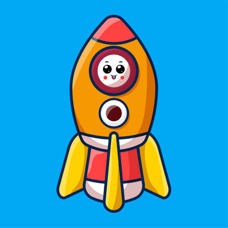 Cute Rocket icon Illustration. Science Spaceshipのイラスト素材