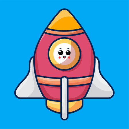 Cute Rocket icon Illustration. Science Spaceshipのイラスト素材