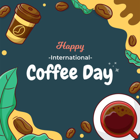 International Coffee Day Illustration.  Happy Coffee day in Octoberのイラスト素材
