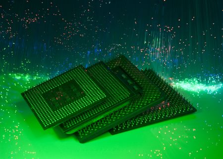 central microprocessors for a computer on a technology fiber optic background の写真素材