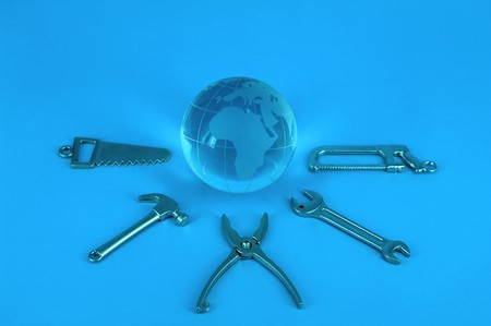 globe and work toolsの写真素材