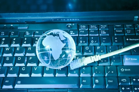 world map technology style against fiber optic background の写真素材