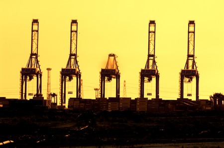 cranes in remontowa docksideの写真素材