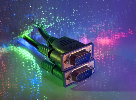 vga monitor plug with fiber optical background の写真素材