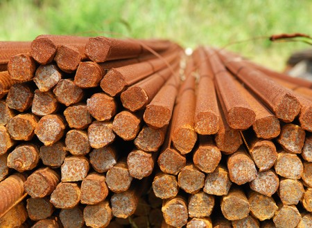 Steel rebar in a pileの写真素材