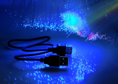 USB plugs closeup with fiber optical background more in my portfolio の写真素材