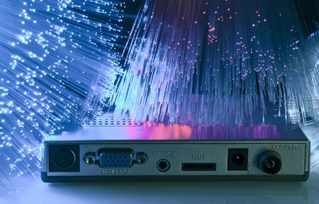 media hub with fiber optical background の写真素材