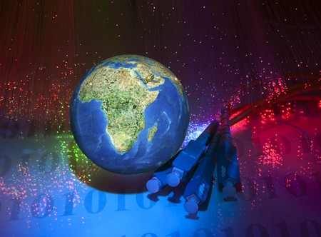 world map technology style against fiber optic backgroundの写真素材