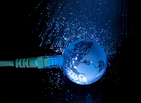 world map technology style against fiber optic background