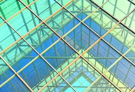 Contemporary office building blue glass wall detailの写真素材
