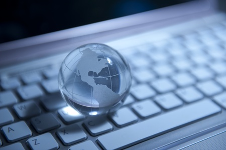 world map technology style against fiber optic backgroundの写真素材