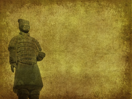 terracotta army figure in china on old grunge antique paper texture のeditorial素材