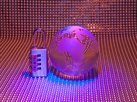 Lock and world map with computer keyboard background 
の写真素材