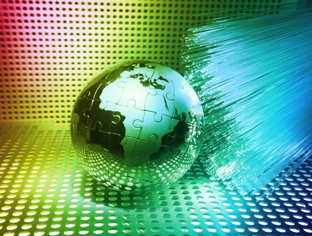 globe concept, steel earth with high technology background の写真素材
