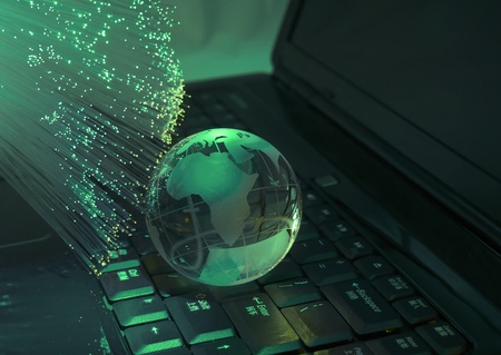 technology earth globe against fiber optic background