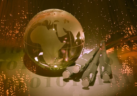 technology earth globe against fiber optic backgroundの写真素材