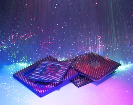 central microprocessors for a computer on a technology fiber optic background 