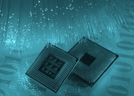 central microprocessors for a computer on a technology fiber optic background 