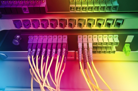fiber cables and hub in data center 