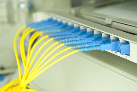 network server room routers and fiber optical cables