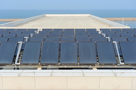 solar panels on the roofの写真素材