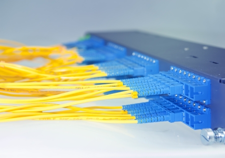 Fiber cables connected to servers in a datacenter