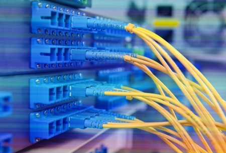 closeup of network hub and cables
