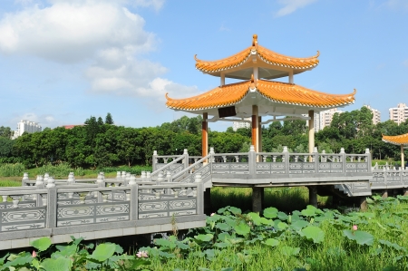 Silhouette of Chinese gloriette in shenzhen Chinaの写真素材