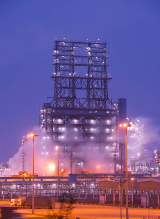 Refinery industrial plant with Industry boiler at nightの写真素材
