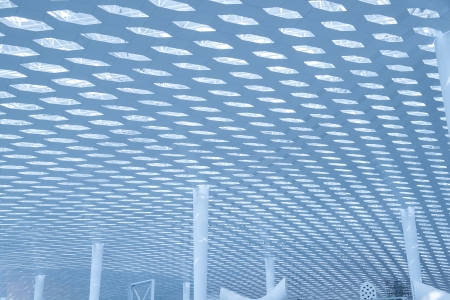 metal and glass roof of a mall