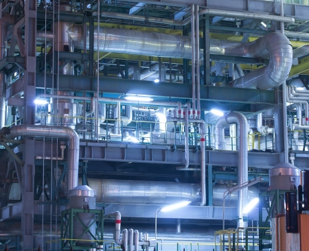 Refinery industrial plant with Industry boiler at nightの写真素材