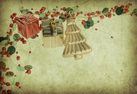 Christmas decoration on Vintage christmas backgroundの写真素材