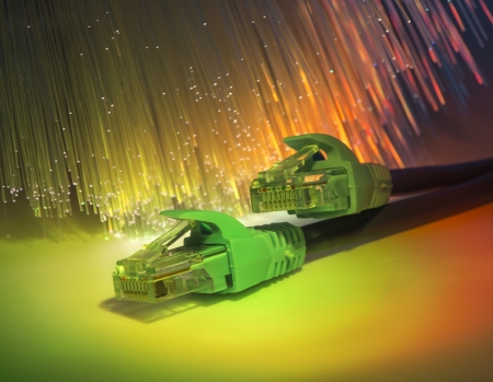 network cable with high tech technology color backgroundの写真素材