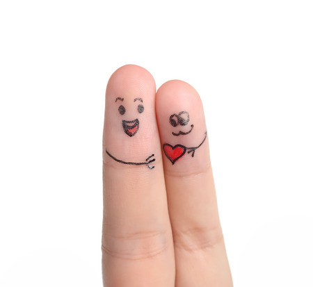 happy couple two fingers, valentine conceptの写真素材