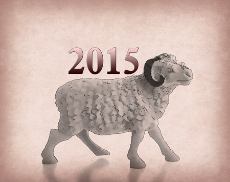 Happy new year 2015 with goat cartoonの写真素材