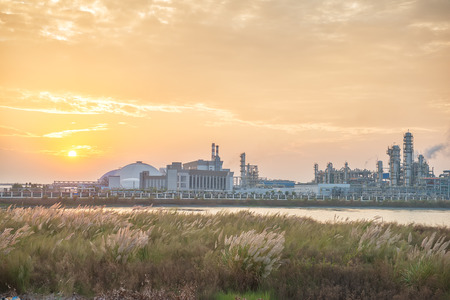 Refinery industrial plant with Industry boiler at nightのeditorial素材