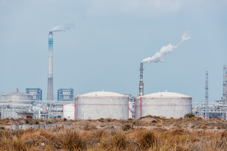 big Industrial oil tanks in a refineryのeditorial素材
