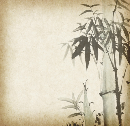 bamboo on old grunge paper texture backgroundの写真素材