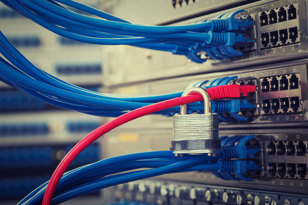 network and data protection concept with padlock and switch