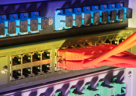 Network panel, switch and cable in data centerのeditorial素材