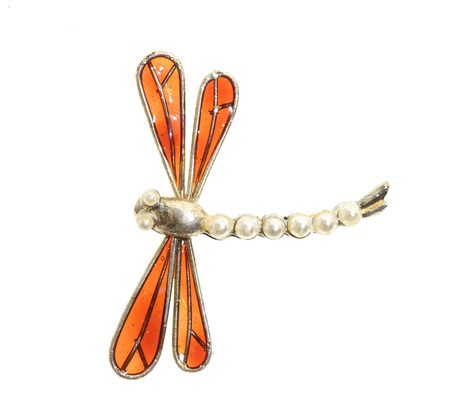 flower brooch on white backgroundの写真素材