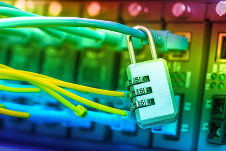 network and data protection concept with padlock and switch