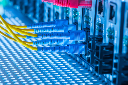 fiber optic switchboard with wiresのeditorial素材