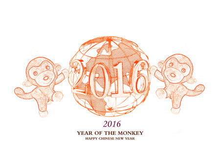 funny monkeys with earth globe.の写真素材