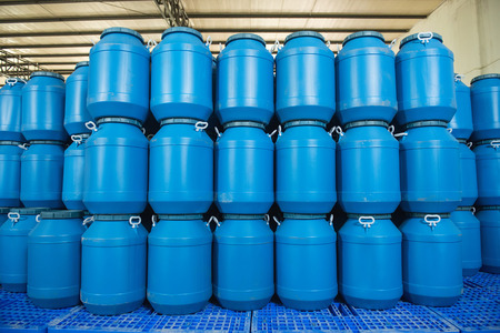 Blue Plastic barrels containの写真素材